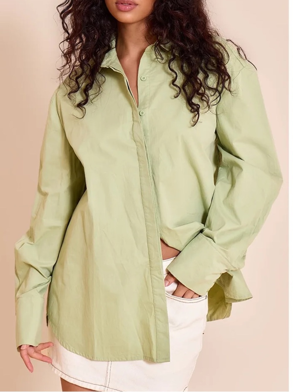 Pretty Little Thing Sage Green Cotton Oversized Cuff Shirt